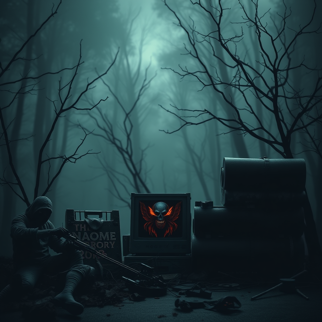 Indie horror games, films, and books for adults launching in late 2025, dark artistic composition