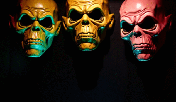 Don Post Studios Halloween masks inspired by horror movies in dramatic lighting