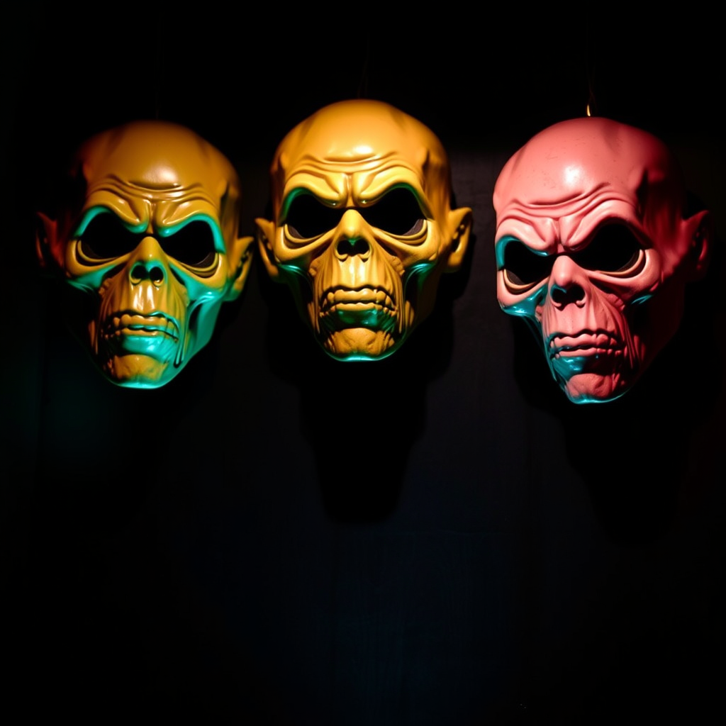 Don Post Studios Halloween masks inspired by horror movies in dramatic lighting