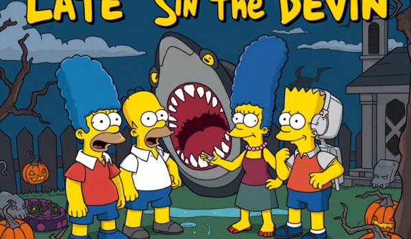 The Simpsons Halloween episode parodying horror classics Jaws, Waterworld, and Late Night with the Devil