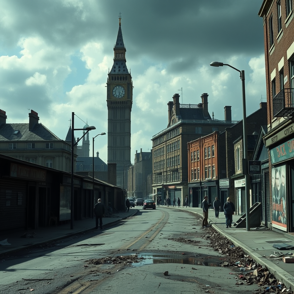 Abandoned streets of London, survivors, terror atmosphere, 28 Years Later (2025) horror movie