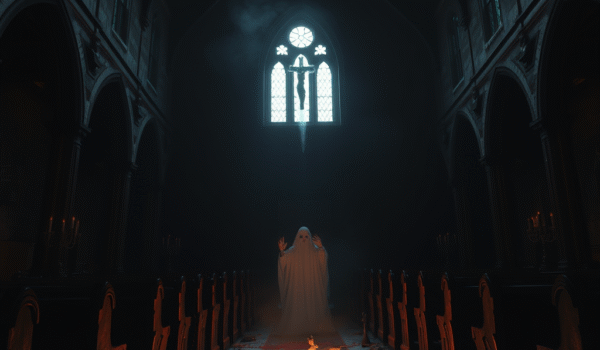 Exorcism ritual scene from Exorcismo: El Ritual (2025) horror film, Australian church