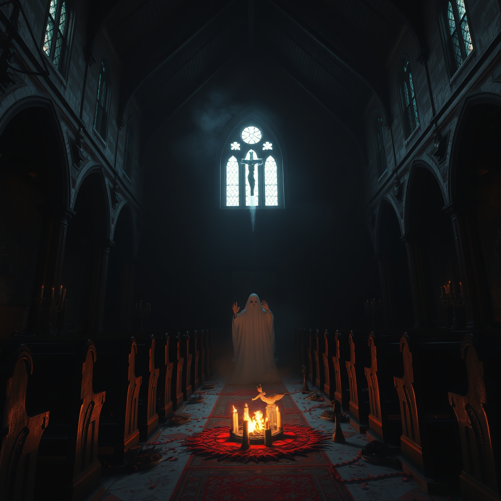 Exorcism ritual scene from Exorcismo: El Ritual (2025) horror film, Australian church